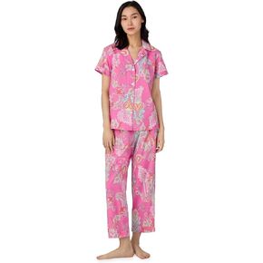 Lauren Ralph Lauren Women's Short Sleeve Notch Collar Cropped Pant Pj Set