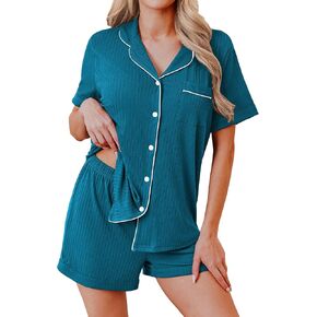 Ekouaer Womens Pajamas 2 Piece Ribbed Knit Pjs Button Down Sleepwear Set Summer Casual Loungewear Lounge Sets