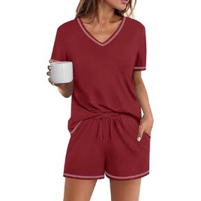 Ekouaer Womens Pajamas Sets Soft Cotton Pjs Short Sleeve Lounge Sets Casual Two Piece Pjs With Pockets