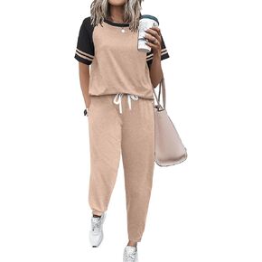 Ekouaer Lounge Sets for Women Two Piece Pajama Set Short Sleeve Crewneck Jogger Outfits and Sweatpants Tracksuit with Pockets