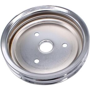 1 PC SHLPDFM Chrome Polished Silver Steel Crankshaft Pulley Double-Groove SWP Short Water Pump Compatible with Small Block Chevy SBC 262 265 267 283 302 305 307 327 350 400