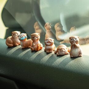 6pcs Otter Car Dashboard Decord ، Sea Otter Car Dashboard Decorations ، وملحقات مرآة الرؤية الخلفية للسيارة ، تمثال Otter لمكتب Office Office Auto Auto (بني)
