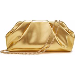 Gold Clutch Purses for Women Soft PU Leather Gold Bag,Ruched Clutch Purse with Removable Chain Handbag Women's Evening Bag Suitable for Party Dance Wedding
