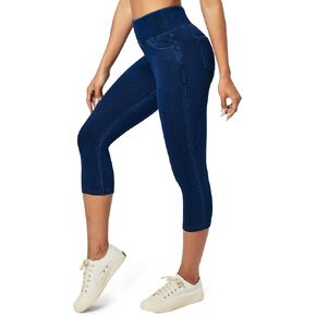 Heathyoga Capri Jeans for Women high Waist Pull on Jeggings for Women Tummy Control Stretchy Jeans Capris with Pockets