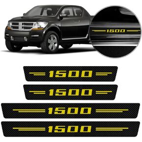 4Pcs for RAM 1500 Car Door Sill Protectors, Carbon Fiber Leather Door Sill Sticker for Dodge RAM, Car Door Scuff Plate Door Entry Guard Threshold Scratch Protection Sticker Decoration (Blue)