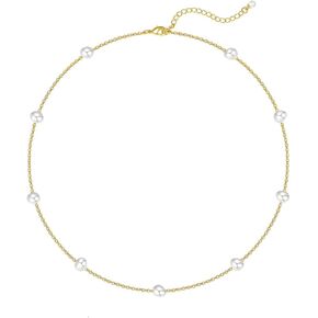 Stjarna Freshwater Pearl Station Necklace White 6-7mm Pearl Gold Rllglry Jewelry