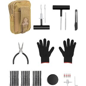 Universal Flat Tire Repair Kit with Plugs 31 Pcs to Fix Punctures for Car, Motorcycle, ATV, Jeep, Truck, Tractor Heavy Duty Car Emergency Tool Kit