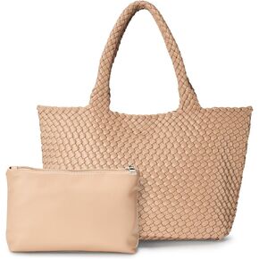 Woven tote Bag for Women, Large woven handbag Shoulder Bag Soft Vegan Leather with Inner Zipper Pouch