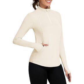Loovoo Long Sleeve UPF50+ Workout Tops Sun Protection 1/4 Zip Summer Quick Dry Hiking Shirts Lightweight Pullover Women