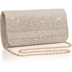 Larcenciel Elegant Evening Clutch Purse for Woman with Chain Strap for Party, Wedding, Prom, Formal Event, 8 x 4 x 2.4 inches