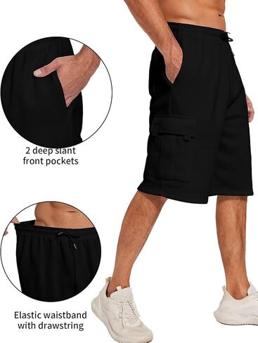 Mens Sweat Shorts with Cargo Pockets Athletic Fleece Short Pants Summer Outerwear in Saudi Arabia