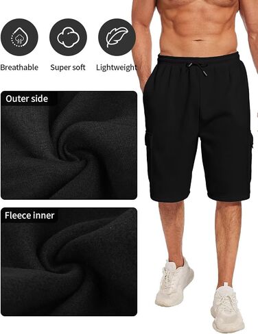 Mens Sweat Shorts with Cargo Pockets Athletic Fleece Short Pants Summer Outerwear in Saudi Arabia