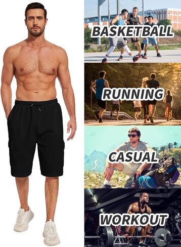 Mens Sweat Shorts with Cargo Pockets Athletic Fleece Short Pants Summer Outerwear in Saudi Arabia