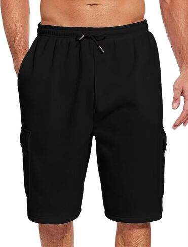 Mens Sweat Shorts with Cargo Pockets Athletic Fleece Short Pants Summer Outerwear in Saudi Arabia