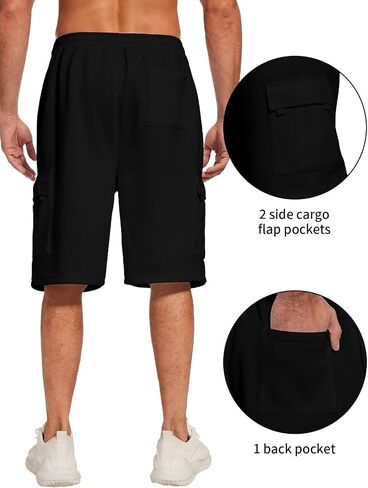 Mens Sweat Shorts with Cargo Pockets Athletic Fleece Short Pants Summer Outerwear in Saudi Arabia