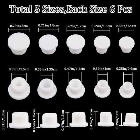 gorgecraft 20pcs 5 أحجام الأبيض سيليكون سدادة للملح والفلفل الهزازات 10mm / 12mm / 14.5mm / 24mm / 19.5mm استبدال إدراج ثقب المكونات أنبوب ختم المكونات نهاية يغطي لزجاجات أنابيب أواني الزهور in Saudi Arabia