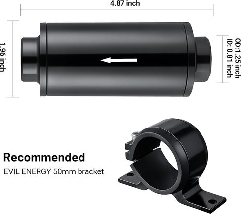 EVIL ENERGY Inline Fuel Filter 10 Micron with Barb 1/2", 3/8", 5/16" Fitting Adapter 50MM Universal Aluminum Black, for Gasoline, Diesel, E85, Rubber Fuel Line in Saudi Arabia