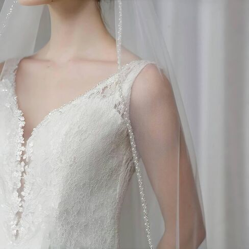 Pearl Bridal Veil Short Wedding Veil with Metal Comb Pearl Ivory Wedding Bridal Veil 1 Tier Wedding Party Veil for Women and Brides, Fingertip length 39 inches in Saudi Arabia