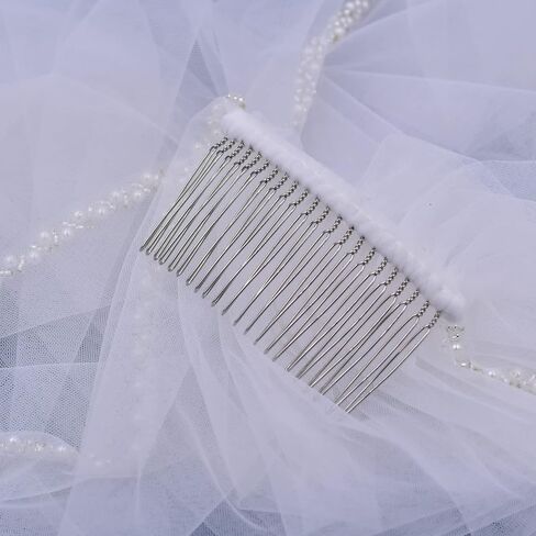 Pearl Bridal Veil Short Wedding Veil with Metal Comb Pearl Ivory Wedding Bridal Veil 1 Tier Wedding Party Veil for Women and Brides, Fingertip length 39 inches in Saudi Arabia