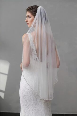 Pearl Bridal Veil Short Wedding Veil with Metal Comb Pearl Ivory Wedding Bridal Veil 1 Tier Wedding Party Veil for Women and Brides, Fingertip length 39 inches in Saudi Arabia