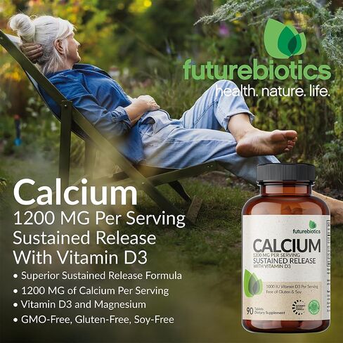 Futurebiotics Calcium 1200 MG Per Serving Sustained Release with Vitamin D3 1000 IU Per Serving Non-GMO, 90 Vegetarian Tablets in Kuwait