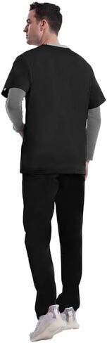 Uniforms World Elvis Scrubs Set for Men — Classic V-Neck Stretch Top & Straight Pants, Elastic Waistband, 7 Pockets in Kuwait