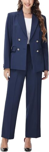 Lamgool Women's 2 Piece Set Double Breasted Blazer and Pants Suit Business Outfits for Work Office in Saudi Arabia