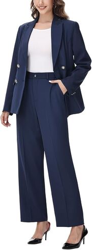Lamgool Women's 2 Piece Set Double Breasted Blazer and Pants Suit Business Outfits for Work Office in Saudi Arabia
