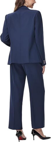 Lamgool Women's 2 Piece Set Double Breasted Blazer and Pants Suit Business Outfits for Work Office in Saudi Arabia