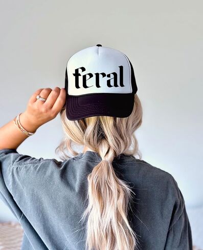 Feral Trucker Hat for Men and Women - Funny for Him Her Snapback Hat - Unisex Polyester Mesh Adjustable Cap in Kuwait