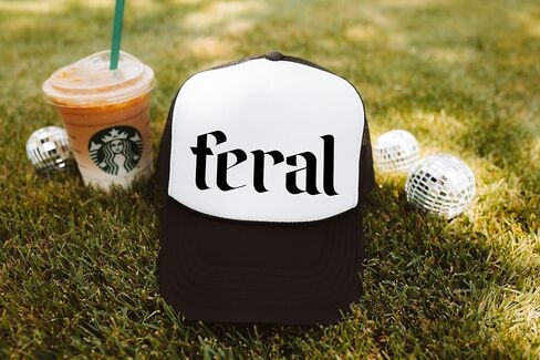 Feral Trucker Hat for Men and Women - Funny for Him Her Snapback Hat - Unisex Polyester Mesh Adjustable Cap in Kuwait