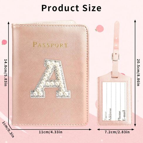 Initial Passport Holder and Luggage Tag Set Pink Leather Passport Holder Personalized Passport Cover for Travel Women Passport Book with Monogram Letter Travel Gifts Essentials for Women Travelers J in Kuwait