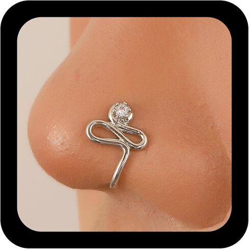 Vintage Crystal Nose Ring Rhinestone Twisted Cuff Cz Copper African Gold Fake Non Pierced Hoop Clip Jewelry for Women in Saudi Arabia
