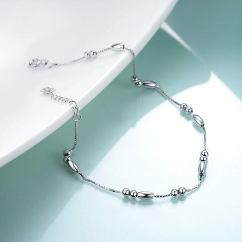 WINNICACA Womens Anklet 925 Sterling Silver Beaded Celtic Infinity Butterfly Anklet Bracelet Dainty Ankle Adjustable 11" Ankle Jewelry Gifts for Women Summer Beach Birthday Graduation Holiday Gift in Saudi Arabia
