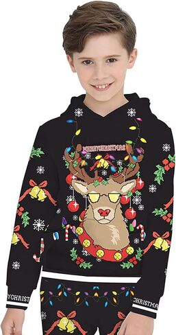 GRAJTCIN Kids Ugly Christmas Sweater for Boys Girls, Long Sleeves Hoodies Non-knited Sweatshirt in Saudi Arabia