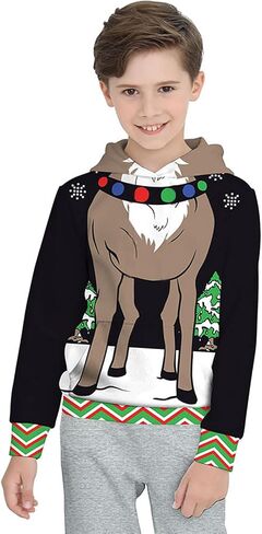 GRAJTCIN Kids Ugly Christmas Sweater for Boys Girls, Long Sleeves Hoodies Non-knited Sweatshirt in Saudi Arabia