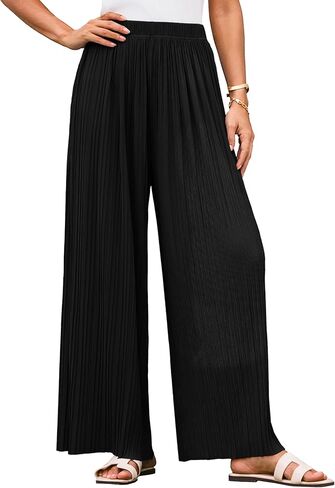 GRACE KARIN Womens Casual Wide Leg Pants Pleated High Elastic Waist Flowy Loose Beach Palazzo Pants Work Trousers Summer in Kuwait