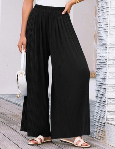 GRACE KARIN Womens Casual Wide Leg Pants Pleated High Elastic Waist Flowy Loose Beach Palazzo Pants Work Trousers Summer in Kuwait
