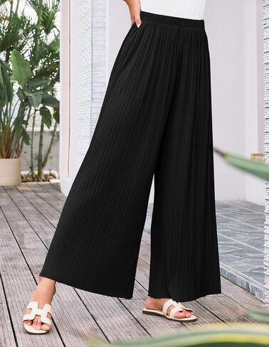 GRACE KARIN Womens Casual Wide Leg Pants Pleated High Elastic Waist Flowy Loose Beach Palazzo Pants Work Trousers Summer in Kuwait