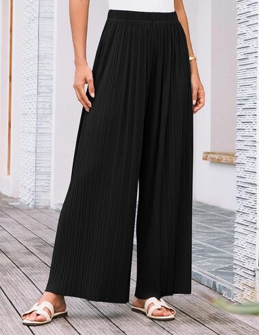GRACE KARIN Womens Casual Wide Leg Pants Pleated High Elastic Waist Flowy Loose Beach Palazzo Pants Work Trousers Summer in Kuwait