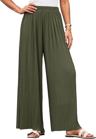 GRACE KARIN Womens Casual Wide Leg Pants Pleated High Elastic Waist Flowy Loose Beach Palazzo Pants Work Trousers Summer in Saudi Arabia