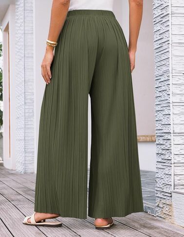 GRACE KARIN Womens Casual Wide Leg Pants Pleated High Elastic Waist Flowy Loose Beach Palazzo Pants Work Trousers Summer in Saudi Arabia