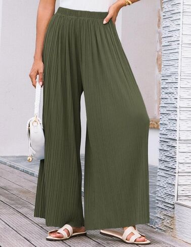 GRACE KARIN Womens Casual Wide Leg Pants Pleated High Elastic Waist Flowy Loose Beach Palazzo Pants Work Trousers Summer in Saudi Arabia