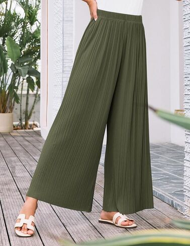 GRACE KARIN Womens Casual Wide Leg Pants Pleated High Elastic Waist Flowy Loose Beach Palazzo Pants Work Trousers Summer in Saudi Arabia
