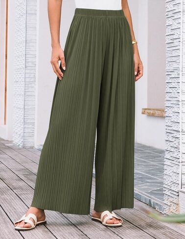 GRACE KARIN Womens Casual Wide Leg Pants Pleated High Elastic Waist Flowy Loose Beach Palazzo Pants Work Trousers Summer in Saudi Arabia