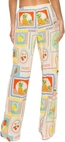Cali1850 Women's Printed Linen Pants - 30" Inseam Drawstring Elastic Waist Casual Pull On Beach Lounge Trousers with Pockets in Kuwait