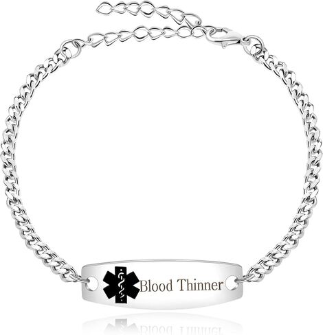FashionAdjustable Chain Stainless Steel Emergency Medical Bracelets for Women Pre-engraved Type & Free Engraving Type Allergy Diabetic Medical Alert Bracelet in Kuwait