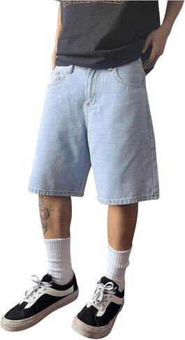 SweatyRocks Men's Straight Leg Denim Shorts Street Loose Bermuda Shorts with Pockets in Saudi Arabia