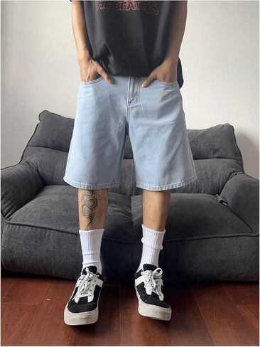 SweatyRocks Men's Straight Leg Denim Shorts Street Loose Bermuda Shorts with Pockets in Saudi Arabia