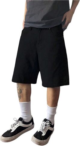 SweatyRocks Men's Straight Leg Denim Shorts Street Loose Bermuda Shorts with Pockets in Saudi Arabia